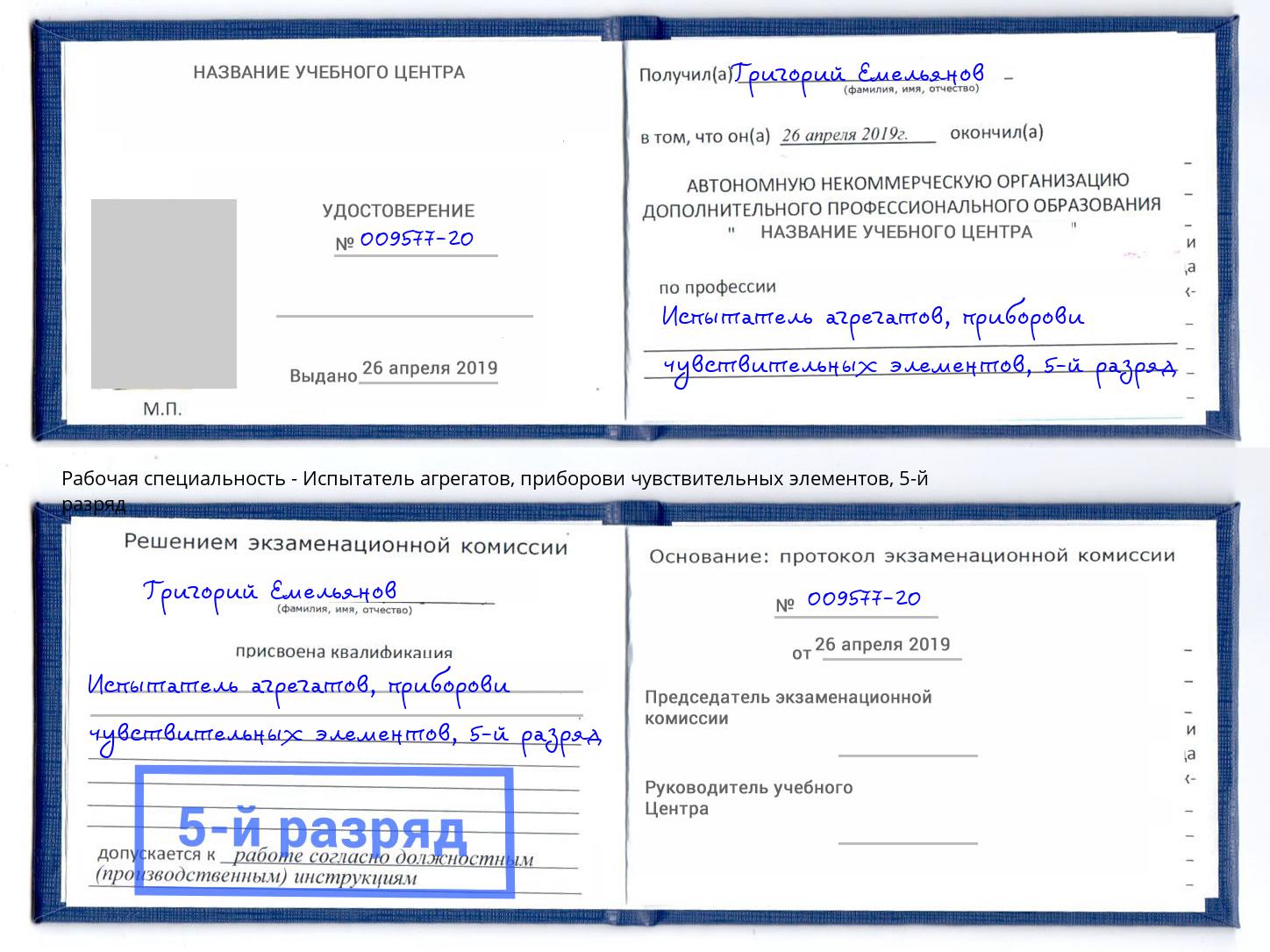 корочка 5-й разряд Испытатель агрегатов, приборови чувствительных элементов Ставрополь