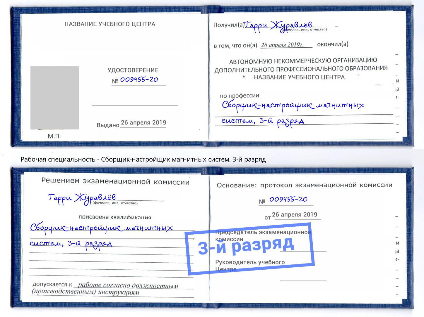 корочка 3-й разряд Сборщик-настройщик магнитных систем Ставрополь