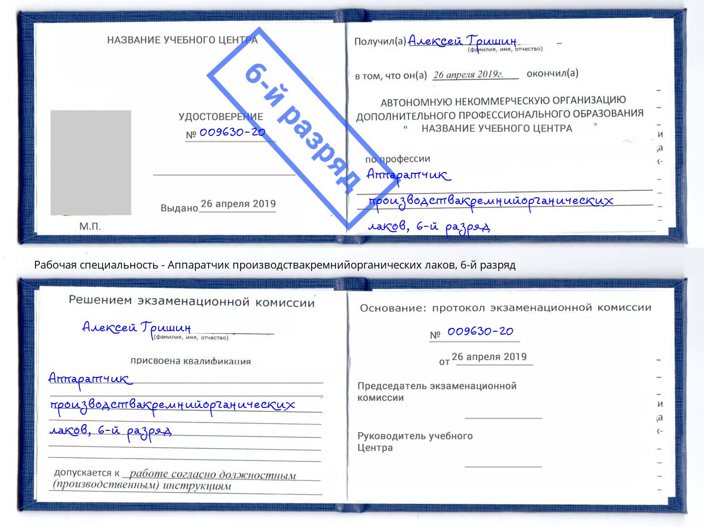 корочка 6-й разряд Аппаратчик производствакремнийорганических лаков Ставрополь