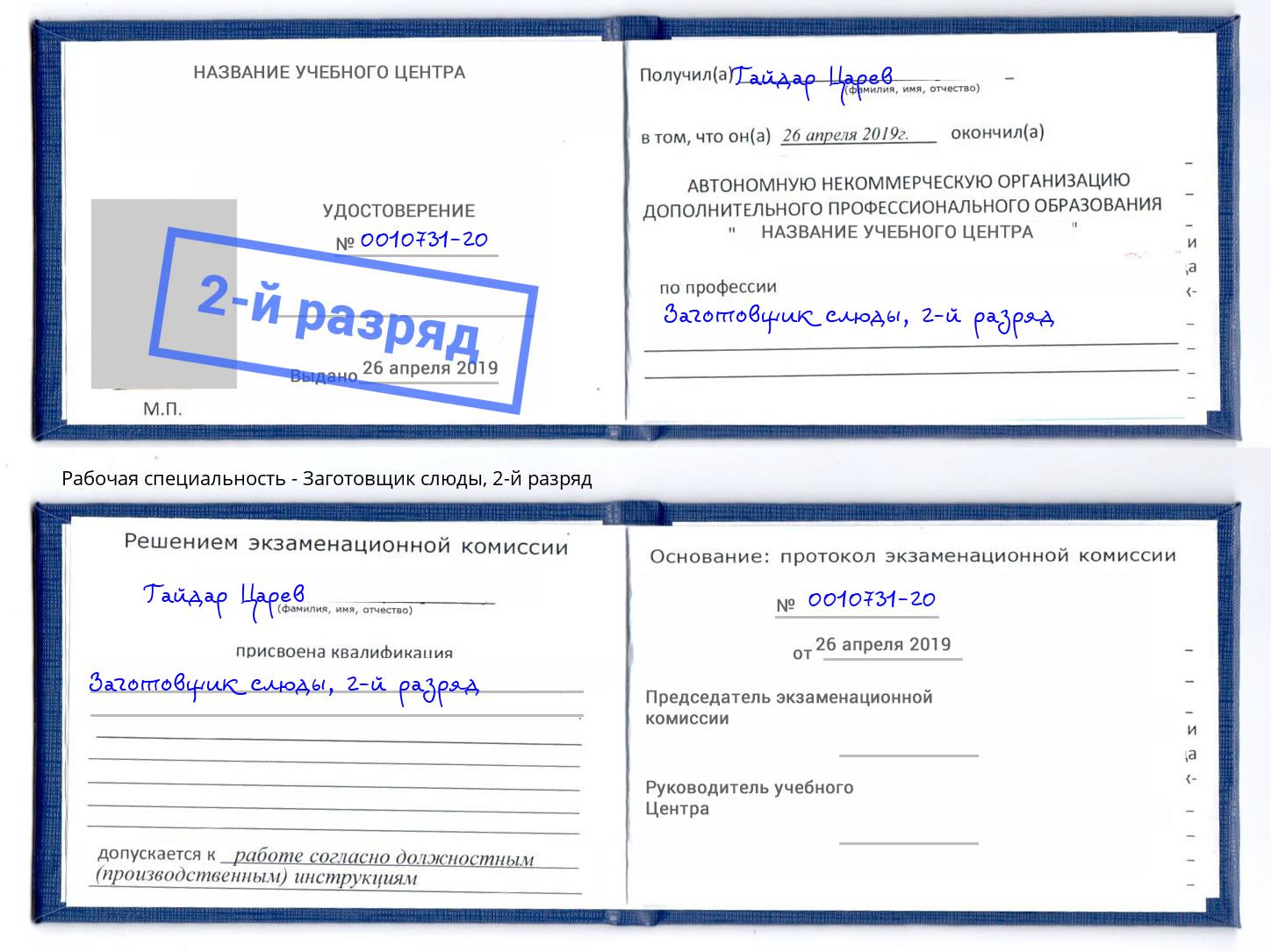 корочка 2-й разряд Заготовщик слюды Ставрополь
