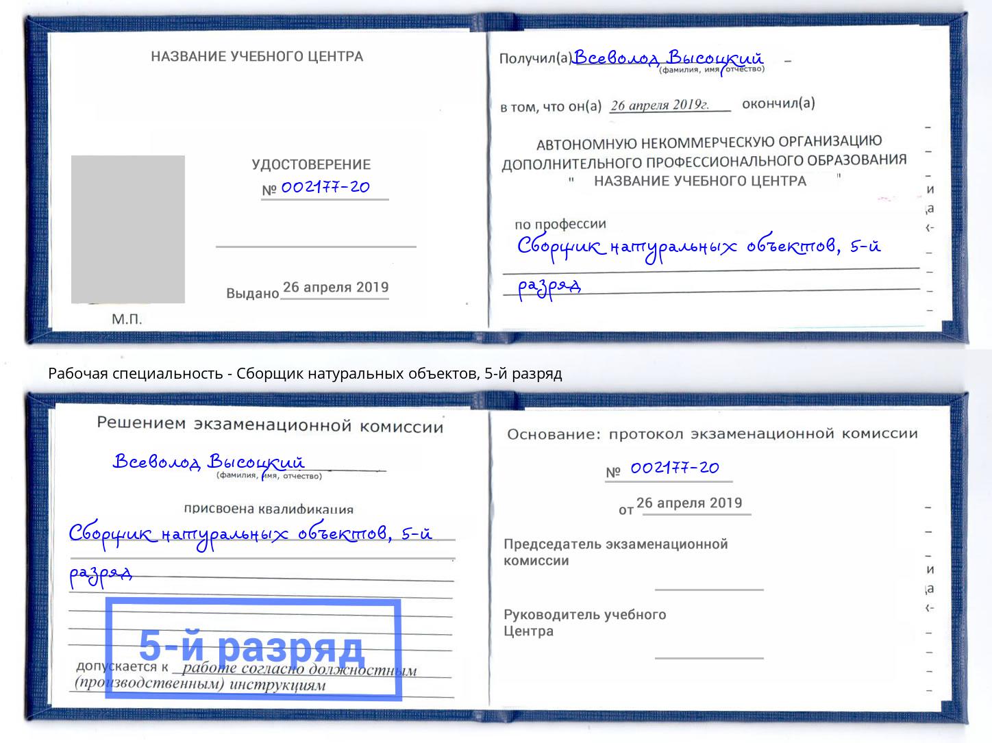 корочка 5-й разряд Сборщик натуральных объектов Ставрополь