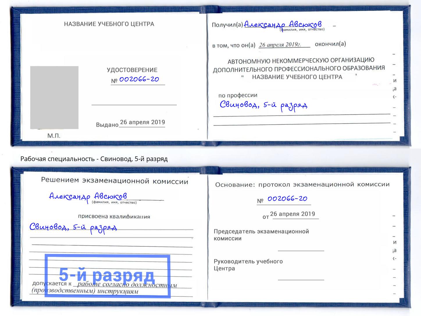 корочка 5-й разряд Свиновод Ставрополь