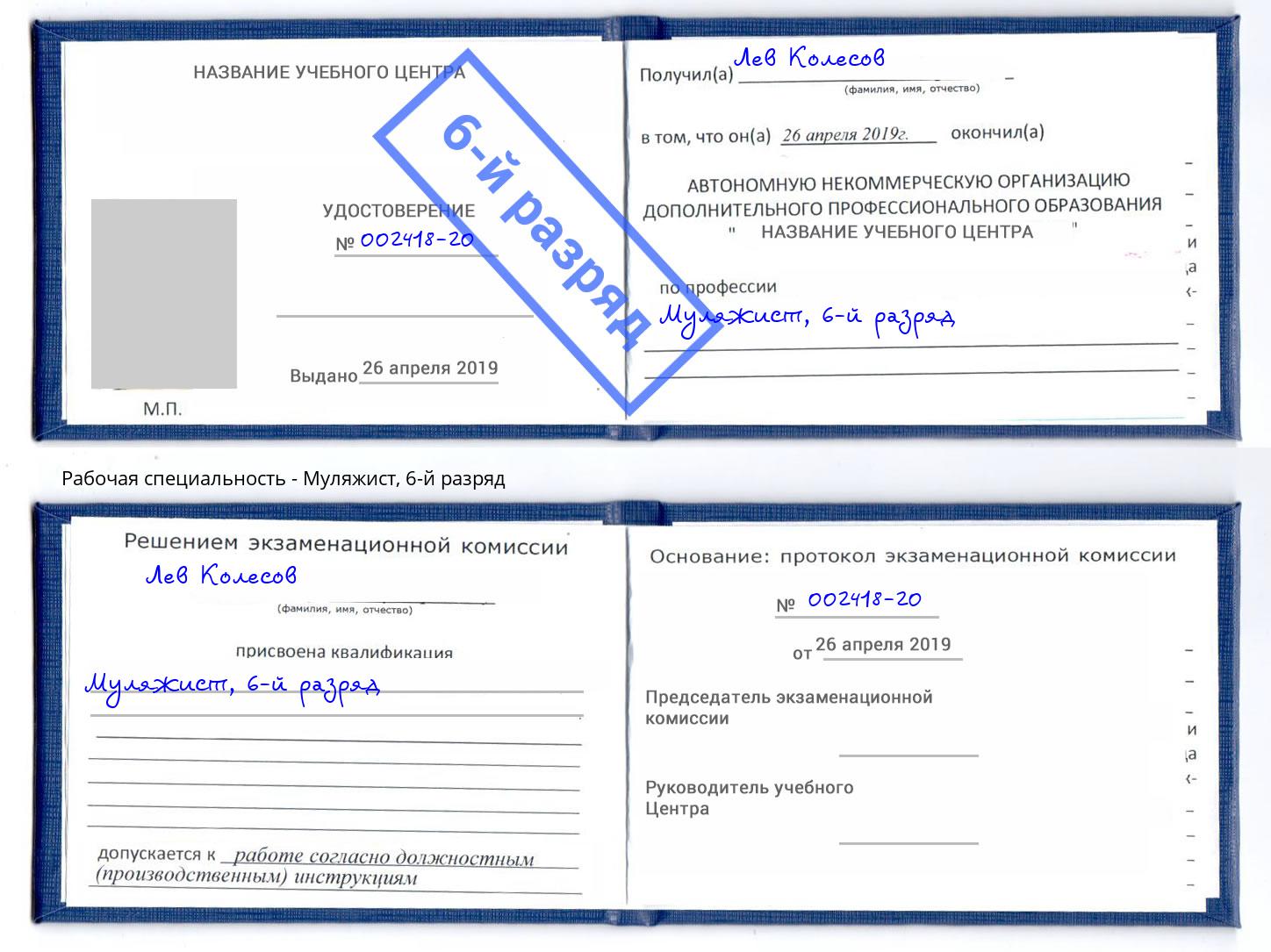 корочка 6-й разряд Муляжист Ставрополь