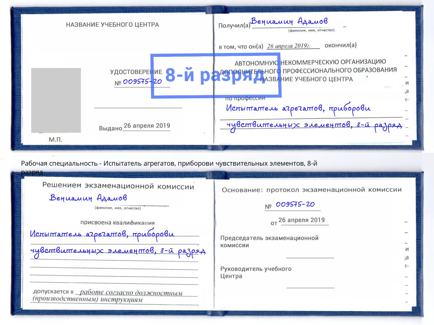 корочка 8-й разряд Испытатель агрегатов, приборови чувствительных элементов Ставрополь